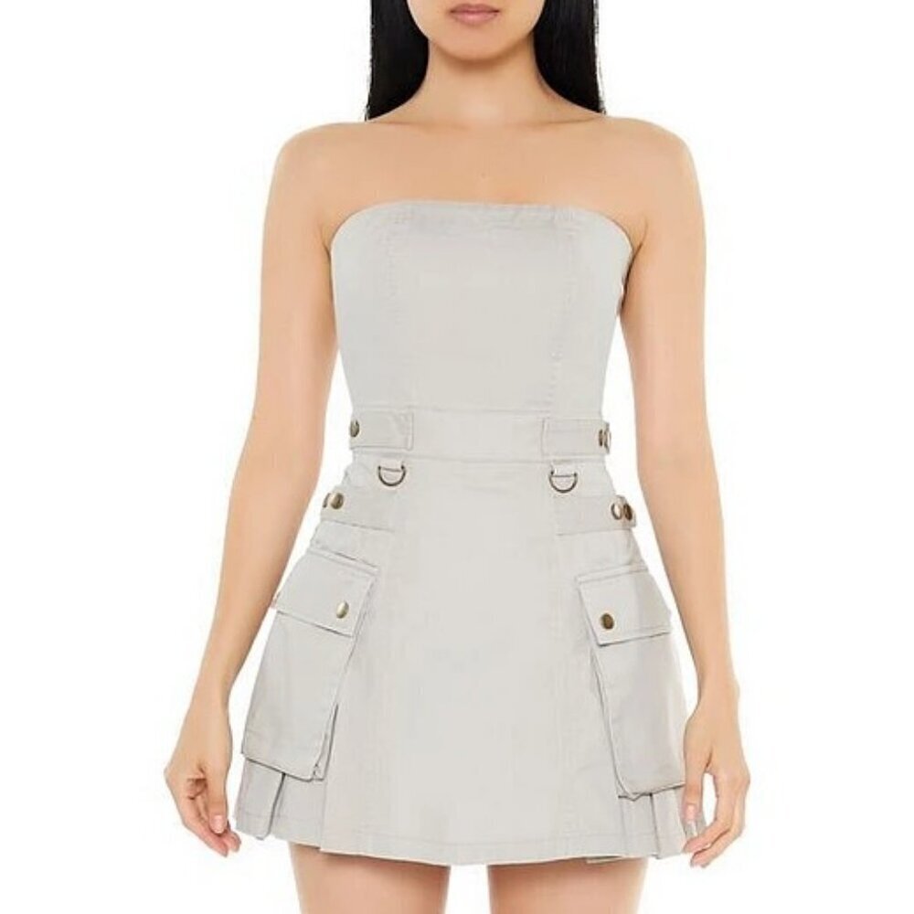 NWT Forever 21 Women's Khaki Strapless Cargo Skort Dress Size Medium